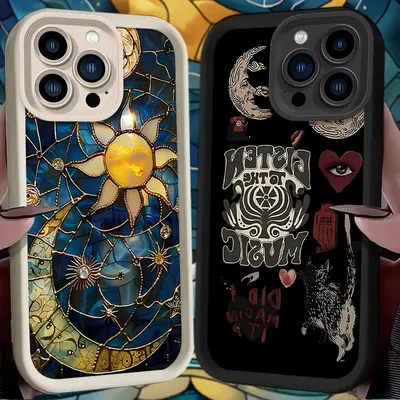 Aesthetic Print Sun & Moon Case For iPhone 16 15 14 13 11 12 Pro Max X XS X S Max XR SE 2020 7 8