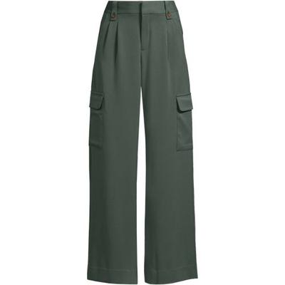 Lightweight Wide Leg Cargo Trousers, High Waisted, Women, size: 12, petite, Green, Spandex/Viscose/Rayon-blend, by Lands' End