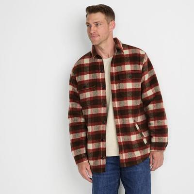 Super Brushed Flannel and Quilted Shirt Jacket, Men, size: 42-44, regular, Brown, Wool-blend/Poly-blend, by Lands' End