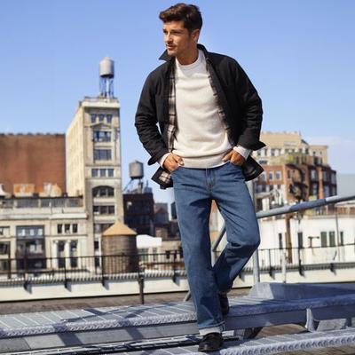 Stretch Denim Jeans, Relaxed Fit, Men, size: 32 32, regular, Blue, Cotton, by Lands' End