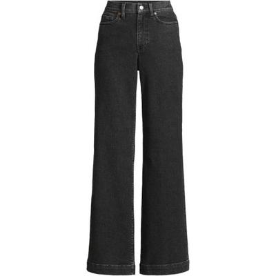 Wide Leg Jeans, High Waisted, Women, size: 14 30, regular, Black, Spandex/Cotton-blend/Poly-blend, by Lands' End