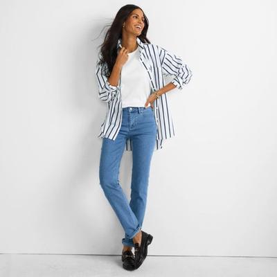 Recover Straight Leg Jeans, Mid Rise, Women, size: 14 34, regular, Blue, Spandex/Cotton-blend/Poly-blend, by Lands' End