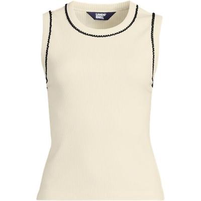 Ribbed Contrast Trim Vest, Women, size: 14-16, regular, Ivory, Cotton/Cotton-blend, by Lands' End