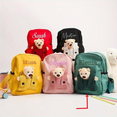 TEMU Personalized Bear Backpack, Cute Embroidered Name School Bag, Custom Backpacks, Birthday Gift, Unique Back-to- Present, Lovely Embroidery Bags Image