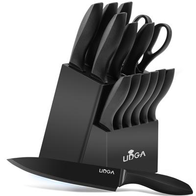 TEMU Professional Kitchen Knife Set, With Sharpener Block-german Stainless Steel, Dishwasher Safe Kitchen Knife, With Built-in Sharpener, Black Kitchen Knife Set, Kitchen Gadget Gift For Mom Or Dad. Image