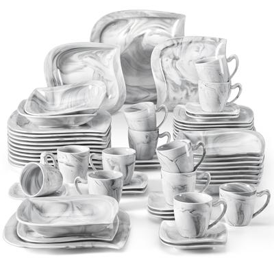 TEMU Dinnerware Sets, 60 Piece Marble Plates And Bowls Sets For 12, Porcelain Square Dinnerware Set With Dinner Plate Set, Soup Bowl, Cup And Saucer, Kitchen Dish Set Image