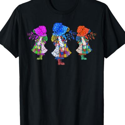 TEMU Vintage -inspired T-shirt - 100% Cotton, Short Sleeve, Round Neck, Black With Colorful Cartoon Print, Casual & For All Image