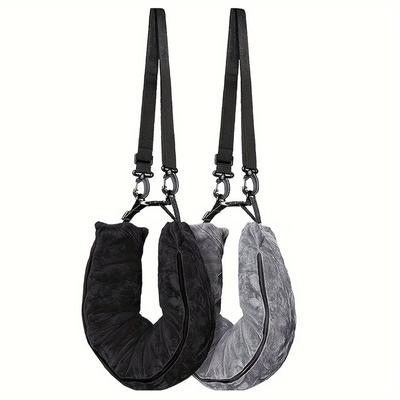 TEMU 2pcs Reusable Travel Pillows - Refillable With Clothes, Machine Washable, Trips, Dark Gray/black Polyester Image