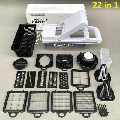 TEMU Multifunctional 22-in-1 Vegetable Cutter, Dicer, Food Chopper, Onion Chopper, Vegetable , , Vegetable With 12 Blades, Vegetable Filter Basket, Salad Dicer, Garlic Container Cutter Image