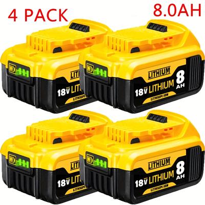 TEMU 4 Packs 18v 8.0ah Li-ion Replacement Battery For 18v Max Xr Batteries Compatible For Dcb200 Dcb180 Dcb181 Dcb201 For 18v Batteries With Led Image