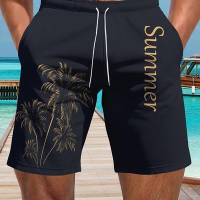 TEMU 1pc Men's Casual Drawstring Shorts, Summer Outdoor Sports, Comfortable Versatile, Geometric Pattern, Polyester, Regular Fit, Woven Fabric, 120g/m² Image