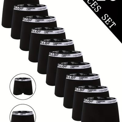 "TEMU 10pcs Men's "hello" Boyshort Boxer Briefs - Breathable, Quick-dry, Stretchy, Moisture-wicking, Anti-chafing - Ideal For Sports, Swim, Beach, Pool & Casual Wear" Image