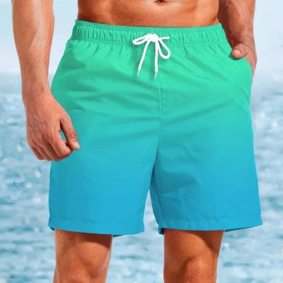 TEMU Men's Gradient Beach Shorts - 3d Swim Trunks With Drawstring, Quick-dry & Lightweight For Summer Outdoor Activities, Beach Vacations, Swimming & Surfing Image