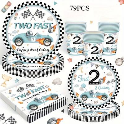 TEMU 79pcs, Racing Birthday Party Tableware Set, Disposable Tableware Set For Birthday Party Decoration, Racing Birthday Tableware Set, Party Supplies, Holiday Decorations, Holiday Supplies Image