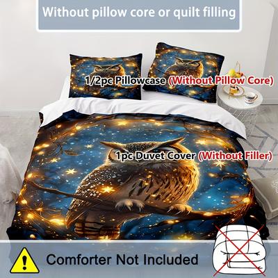 TEMU 2/3pcs Set, Starry Owl, Bird Theme Bedding Set, Duvet Cover Set, Zipper Design, Machine Washable, Holiday Gift For Halloween And Christmas (1 Duvet Cover + 1/2 Pillowcases, No Filler) Image