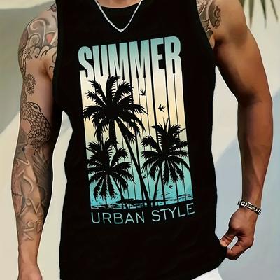 TEMU Men's Summer Tank Top Featuring A High-definition Hawaiian Print, Outdoor Sports, Fitness, And Vacations; A Casual, Comfortable, And Breathable Shirt. Image