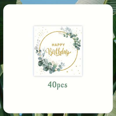 TEMU 20/40 Pack Lettering Birthday Paper Napkins, Decorative Floral Cake Design, Disposable 2-ply Tissues For Party Celebrations, Use Image