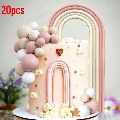 TEMU 20pcs Rainbow Cake Decorations Colorful Ball Pops For Wedding, Shower, Party Supplies Blue, Macaron, Nude Image