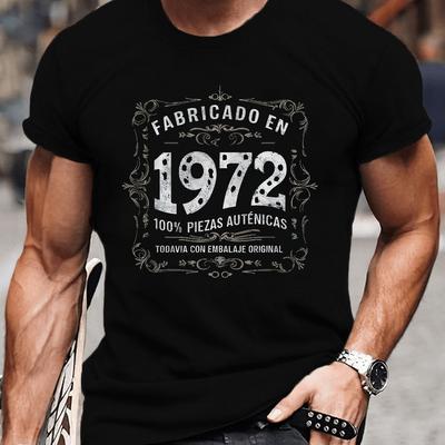 TEMU Vintage 1972 Graphic Tee For Men - Casual Short Sleeve, Breathable Polyester, Machine Washable - Fashion Image