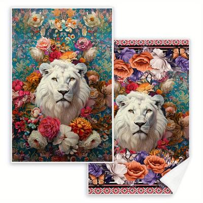 TEMU Tiger Flower, 2pcs, Hand Towels, Printed Kitchen Towel, Soft And Absorbent Decorative Dishcloth, Tea Towel For Holiday, Kitchen Supplies, Room Decor Image