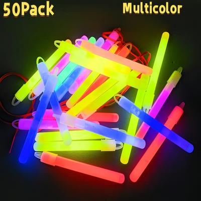 "TEMU 50pcs 4" Glow Stick With Cord Assortment - Ideal For Halloween, New Years Eve, Dances Or Emergencies, Random" Image