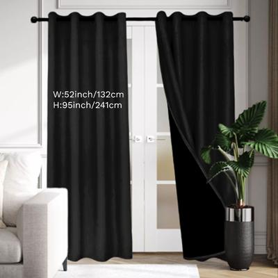 TEMU 1pc Classic Thermal Insulated 100% Blackout Panel With Grommet Top, Plain Weave Polyester Fabric For Bedroom & Rooms, Hand-washable Privacy Window Treatment With Energy Features Image