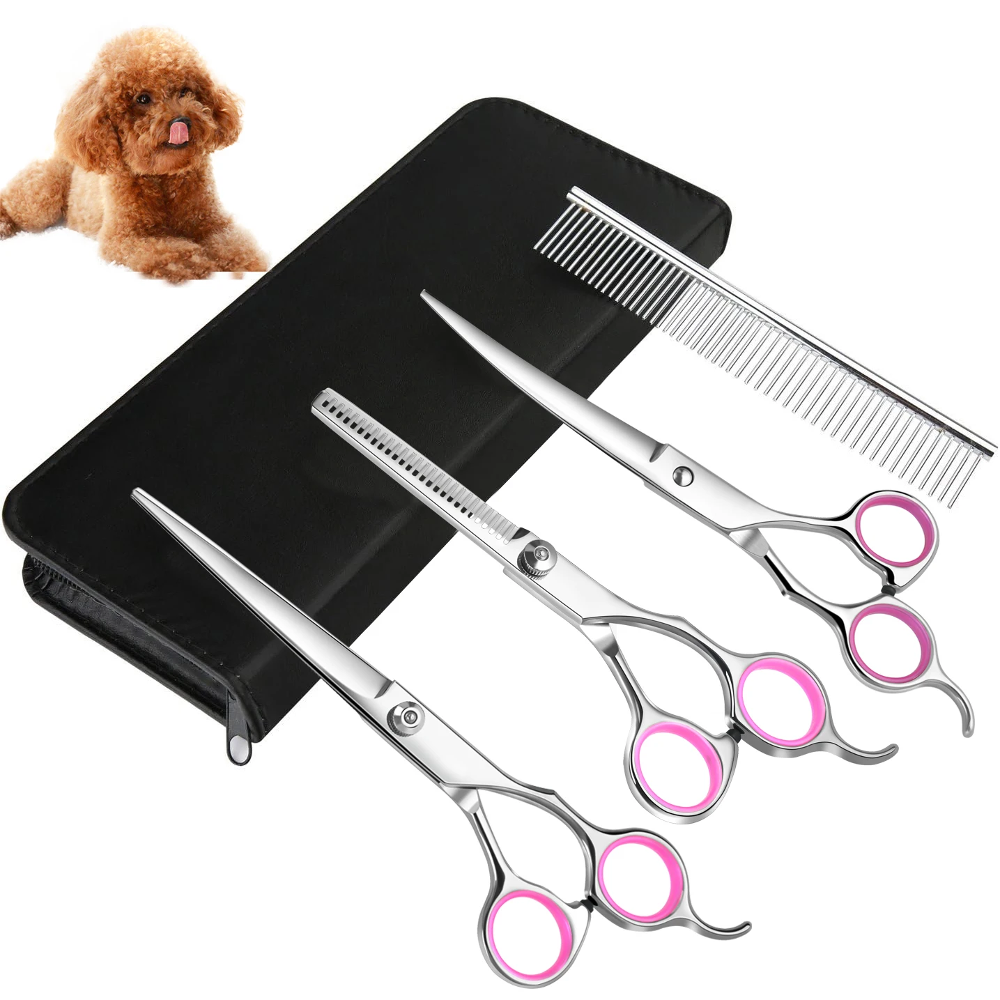 Professionelle Pet Grooming Schere Schneiden Schere Ausdünnung Texturierung Schere Friseur Schere Mit Haar Kamm Kit Image