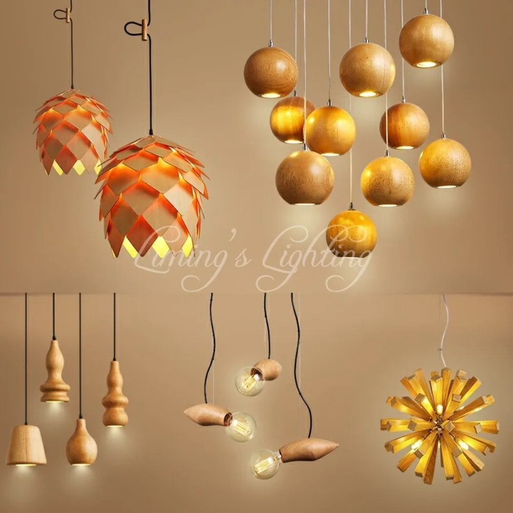 Nordic Minimalistischen Retro Anhänger Licht Eiche Holz Vintage Lampe Beleuchtung Restaurant Esszimmer Kaffee Halle Pendente de teto Laparas
