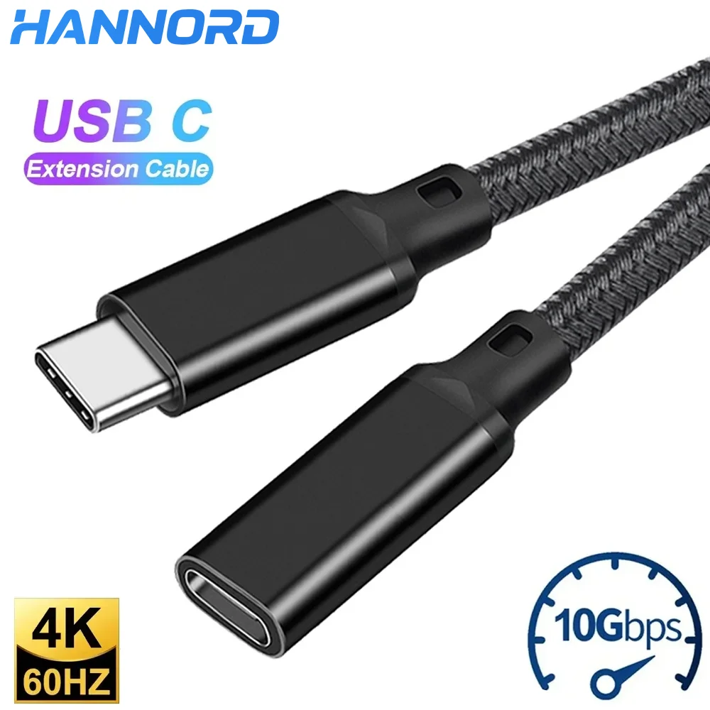 Hannord USB C Extension Cable Type C USB3.2 10Gbps 100W 5A Male to Female Fast Charging Extender Cord for MacBook PC Laptop Image