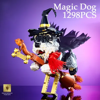 1298PCS Magie Hund Bausteine Sets Schnauzer Fliegen Besen Ornamente Ziegel Spielzeug DIY Montage Image