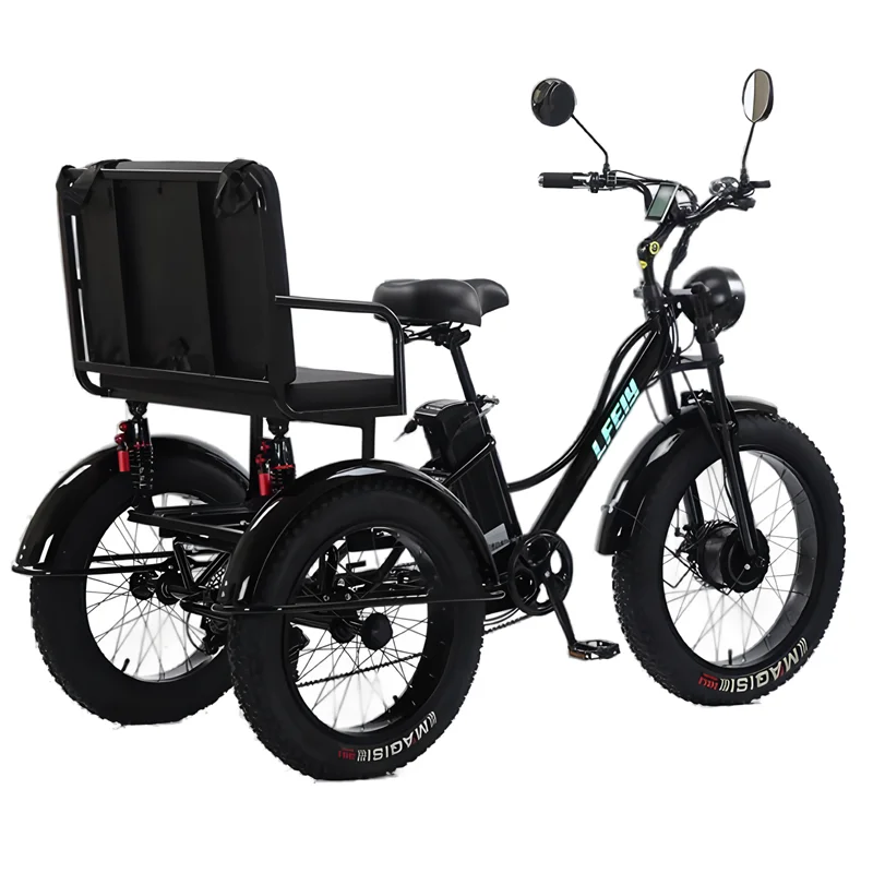 Fat Tire Elektro-Dreirad für Erwachsene mit Rücksitz/sicherem Gürtel, 750 W, leistungsstarkes Mountain Snow-Elektrofahrrad, E-Bike mit Telefonhalter Image