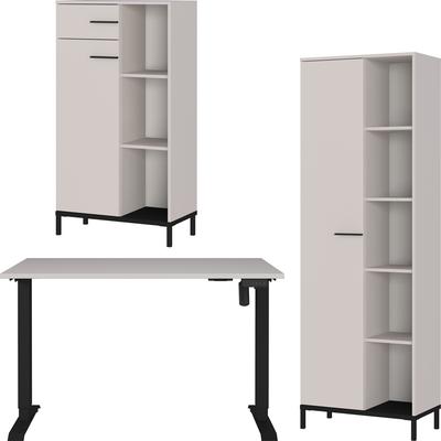 Büromöbel-Set GERMANIA "GW-Rovigo", beige (kaschmir, schwarz), B:278cm H:190cm T:80cm, Spanplatte, Metall, Arbeitsmöbel-Sets, Schreibtisch elektrisch höhenverstellbar Image