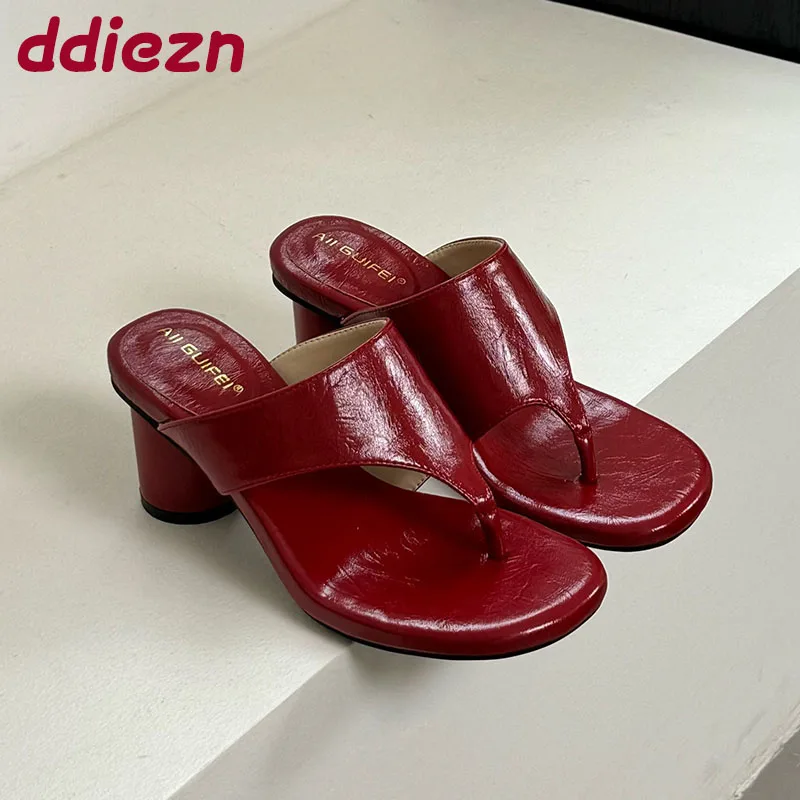 Rote Schuhe Mode Runde Heels Damen Hausschuhe Weibliche Flip-flops Elegante Frauen Mit Hohen Absätzen Hausschuhe Sandalen Rutschen Schuhe Pumpen