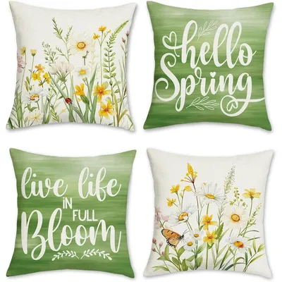 Inspirierende Kissenbezüge mit Frühlingsblumen, Schlafzimmer, Wohnzimmer, Sofa, Heimdekoration, Image