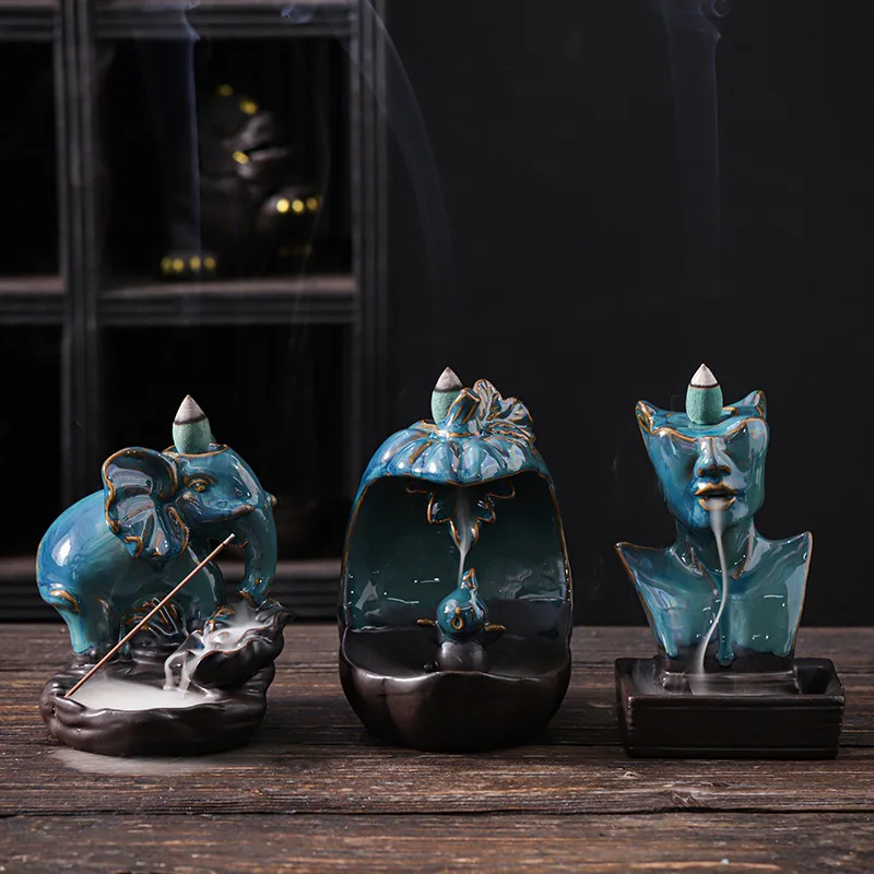 Keramik europäischen amerikanischen Statue Rückfluss Weihrauch brenner, kreative Schönheit Elefant Rückfluss Weihrauch Sockel Duft Diffusor Image