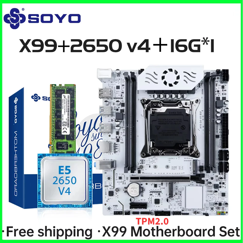 SOYO X99 C612chip Gaming-Motherboard-Set mit Intel Xeon E5 2650 V4 CPU und DDR4 ECC 16G*1 2133 MHz RAM M.2 NVME für Desktop-PC Image