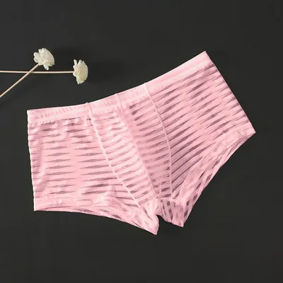 1pc männer Dessous Unterwäsche Mesh Sheer Gestreiften Boxer Sexy Low Taille Atmungs Mann Höschen Boxer Shorts Image