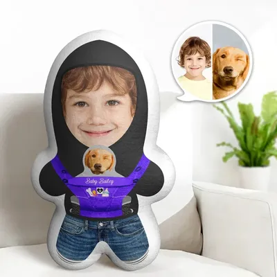 Benutzerdefinierte lila Babytrage zwei Gesichter Minime Wurfkissen personalisierte Minime Foto Puppe Image