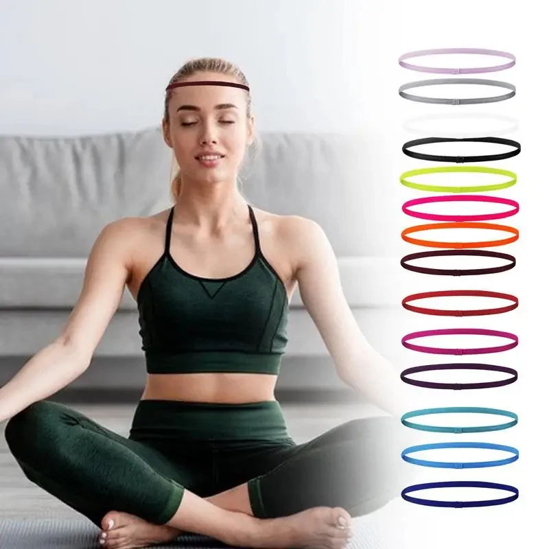 4Pcs Einfache Unisex Sport Haarband Nicht-Slip Silikon Streifen Schweiß Guide Elastische Stirnbänder Yoga Laufen Fitness Haar Zubehör Image
