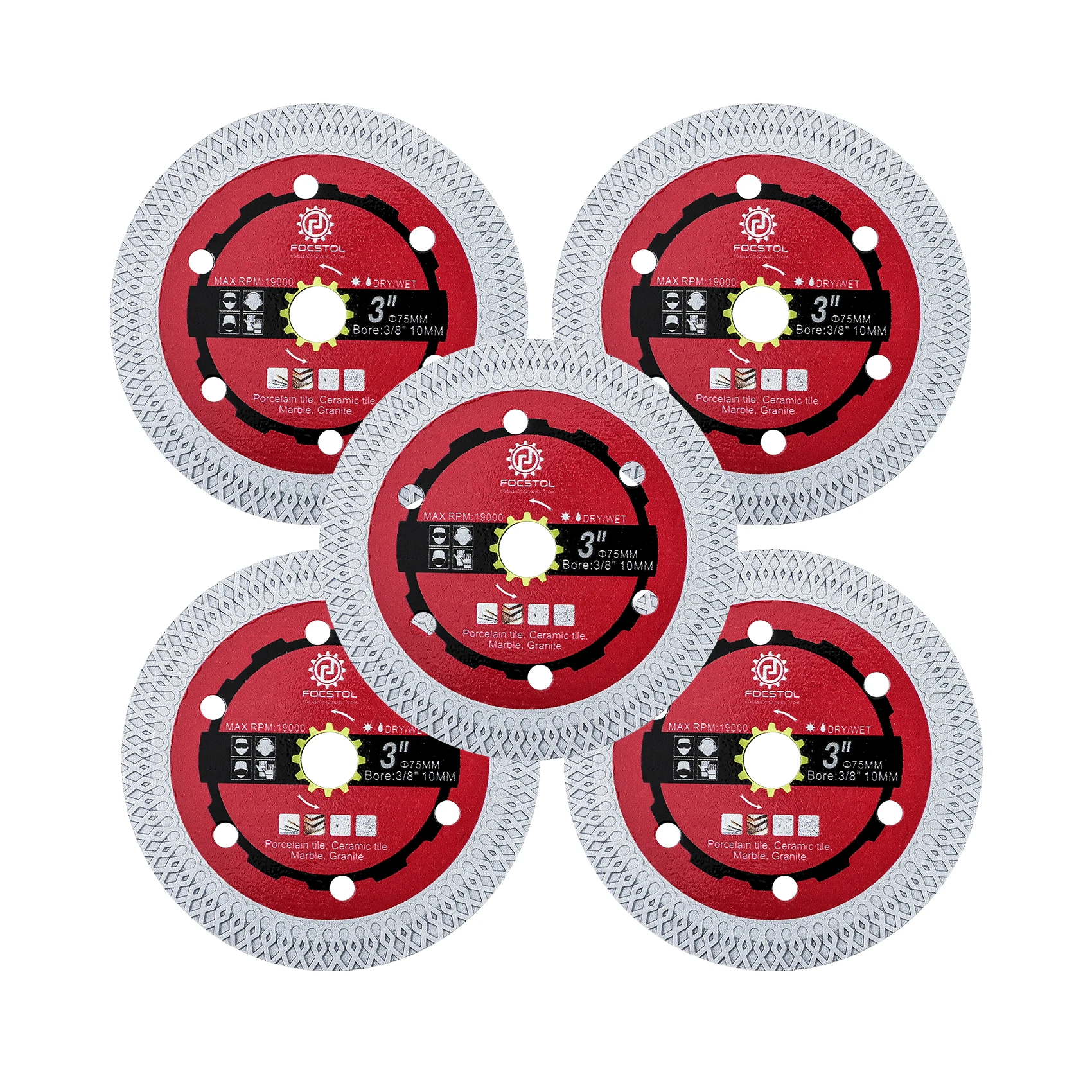 FOCSTOL Diamant-Trennscheibe, Mini-Sägeblatt, 1/3/5 Stück, Durchmesser 75/85 mm, Fliesen, Marmor, Porzellan, Granit, Fliesen, Trennscheibe, X-Mesh-Sägescheibe