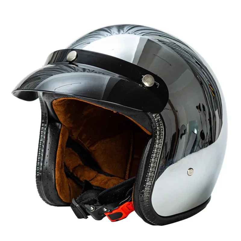 Open Face Motorradhelm Vintage Kask Capacete Chrom Silber Retro Casque Mirror Pilot Jet Moto 3/4 Half Casco