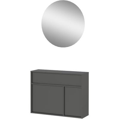 Garderoben-Set GERMANIA "GW-Ameca 2.0", grau (graphit), B:83cm H:200cm T:25cm, Spanplatte, Kastenmöbel-Sets, Garderoben-Set:Mehrzweckschrank und Spiegel Image