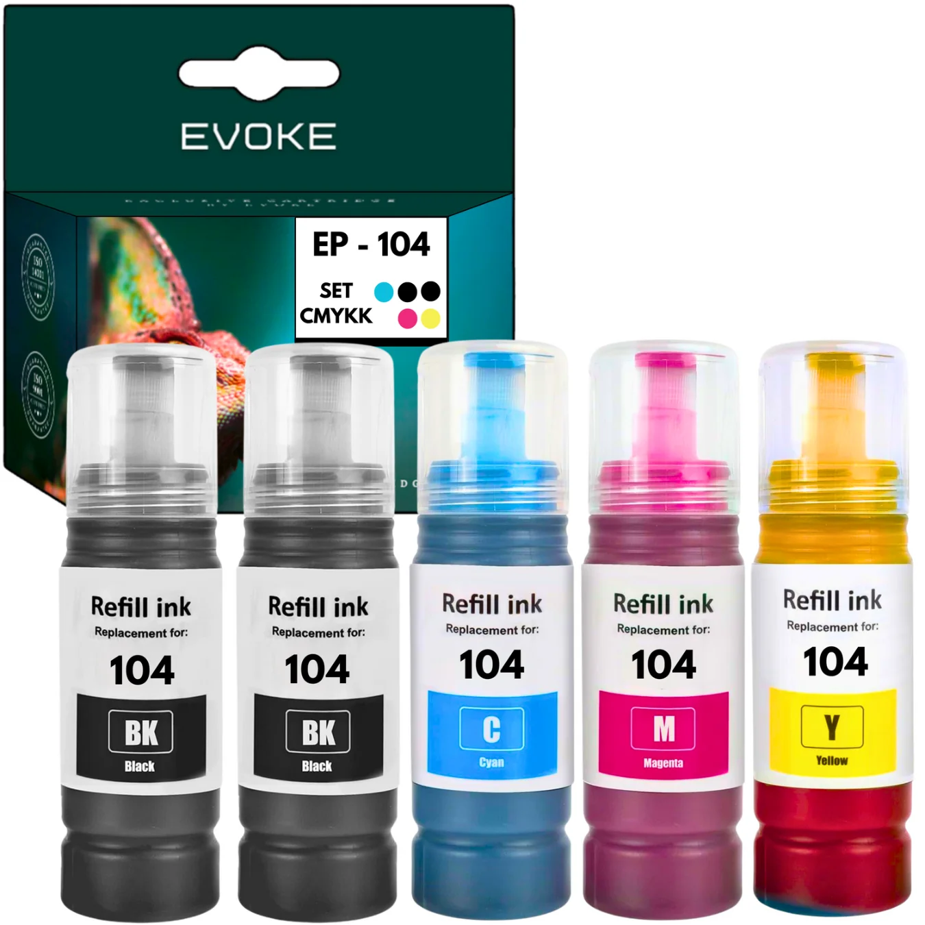 5x epson 104 xl Drucker tinte | 2x schwarz + dreifarbig eingestellt | t104 Image