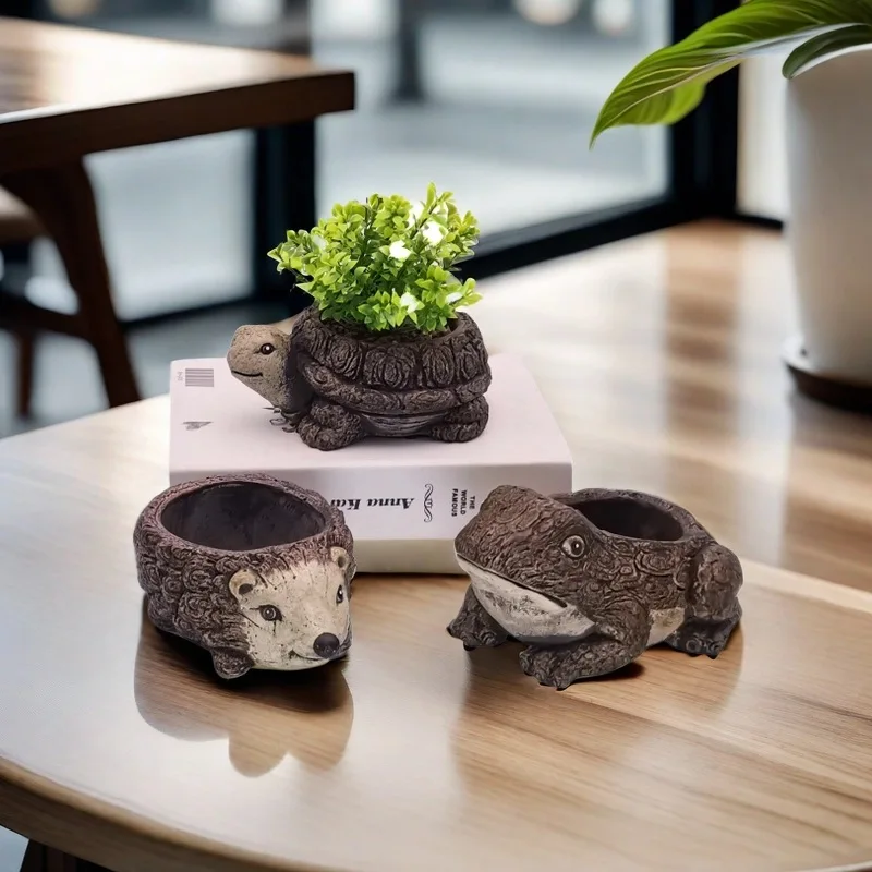 1 Stück Cartoon-Schildkröten-Blumentopf – Tier-Pflanzgefäß aus Kunstharz für Garten, Balkon, Dekor, Mini, niedliches Outdoor-Hof-Dekorationszubehör Image