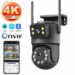 8MP WiFi caméra PTZ double écrans suivi automatique Vision nocturne CCTV caméra de Surveillance extérieure 4MP sécurité IP caméra icsee