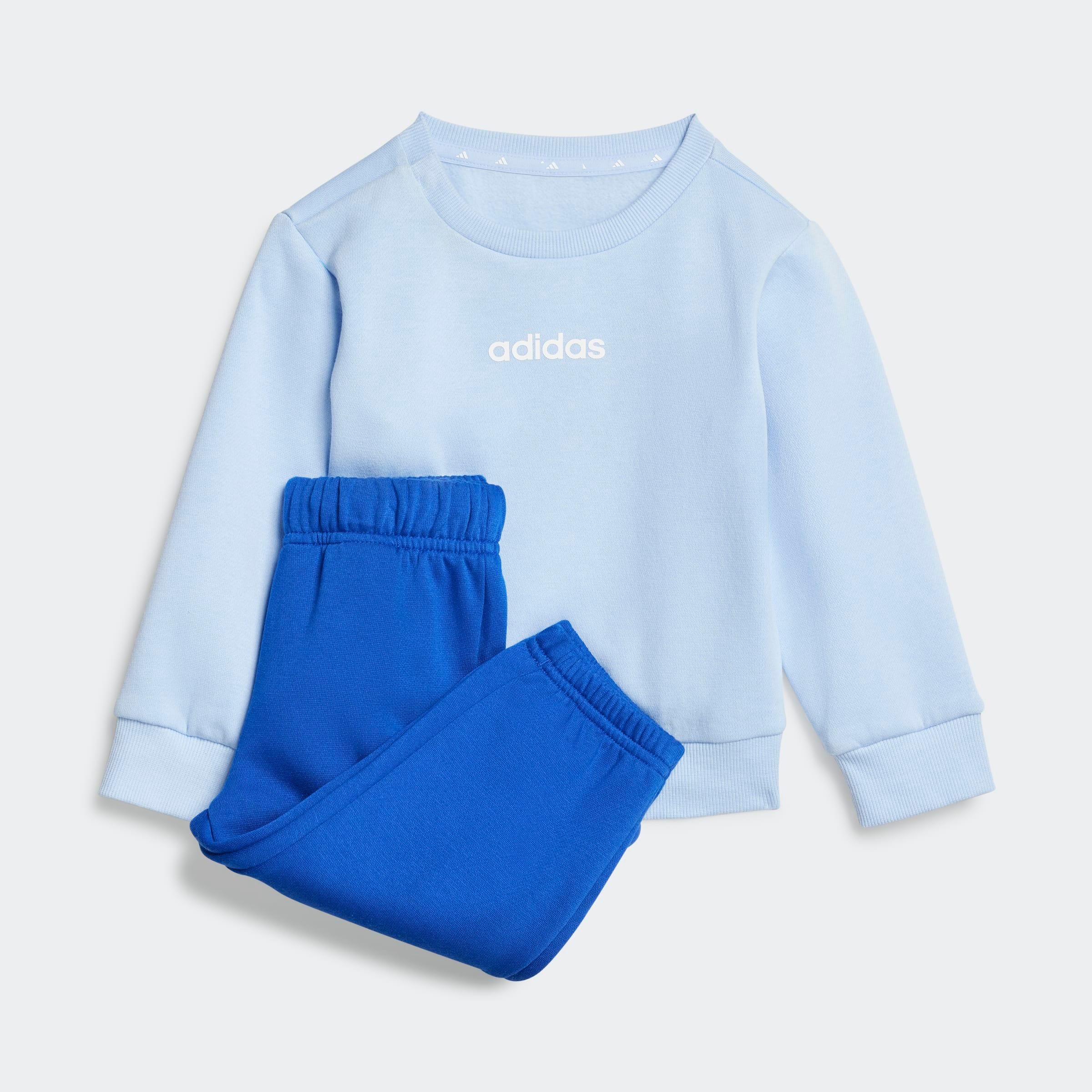 Trainingsanzug ADIDAS SPORTSWEAR "I LIN FL JOG", Kinder, Gr. 80, blau (glow blau, weiß), Obermaterial: 70% Baumwolle, 30% Polyester, Sportanzüge Image