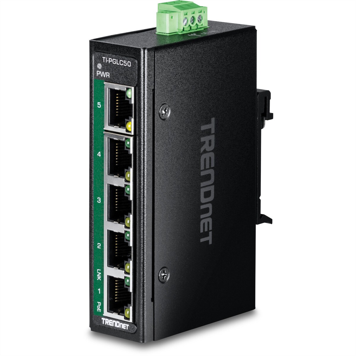 TRENDnet TI-PGLC50 5-Port Gigabit PoE+ Industrial DIN-Rail Mini Switch Image