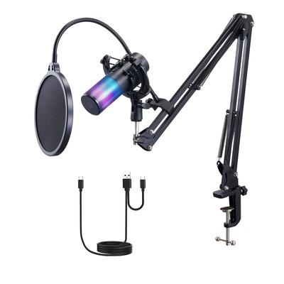 USB Microphone, 192 kHz/24-bit, Professional Condenser Microphone Kit with Boom Arm Stand Pop Filter Shock Mount