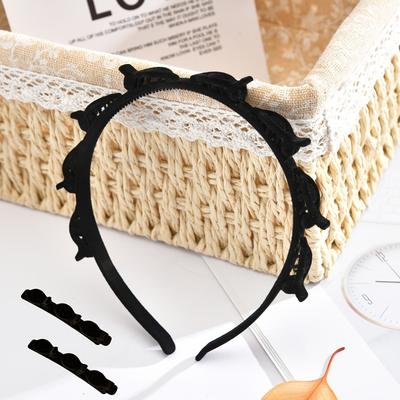 TEMU Women's Velvet Braided Headband Set - 1/3 Sets, 1 Set: 1 Hair Tie + 2 Clips; Retro , Solid Color, Fashionable Daily Accessory Image