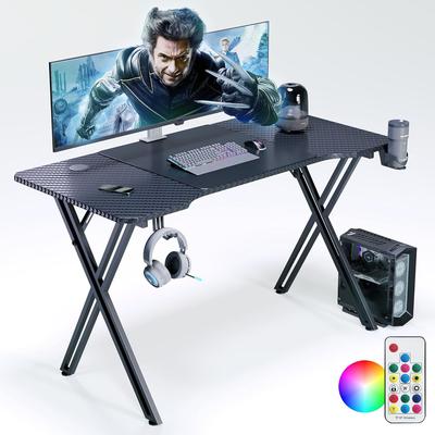 TEMU Gaming Table Pc Computer Table With Cup Holder And Headphone Hook Ergonomic X-shaped Frame, Load Capacity Up To 100kg Image